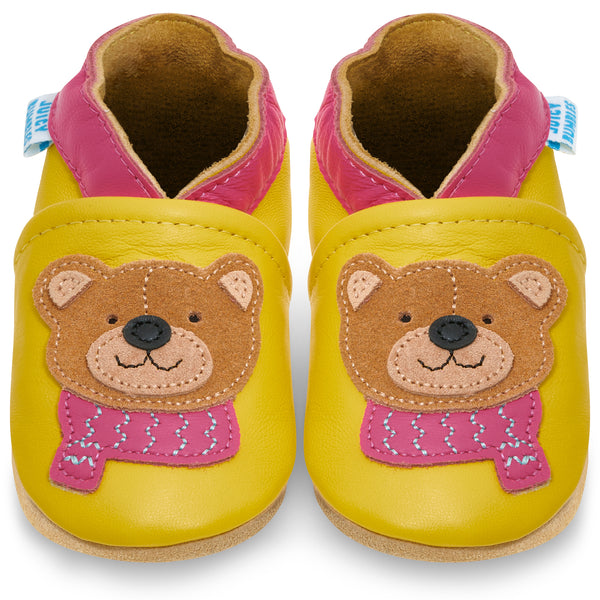 Bear with a Scarf Soft Leather Baby Shoes JuicyBumbles