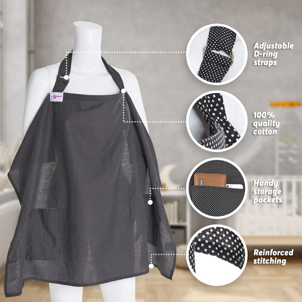 Breastfeeding Nursing Cover - Apron Style with Boned Top - Black