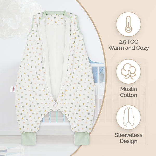 Baby Sleeping Bag with Legs Winter 2.5 Tog - OEKO TEX Muslin Cotton - 1 to 4 years Old