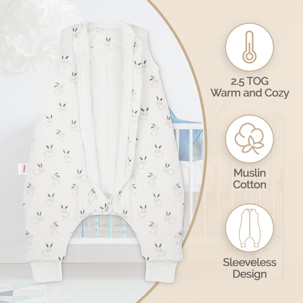 Baby Sleeping Bag with Legs Winter 2.5 Tog - 1 to 4 years Old - Muslin Cotton OEKO-TEX® STANDARD 100