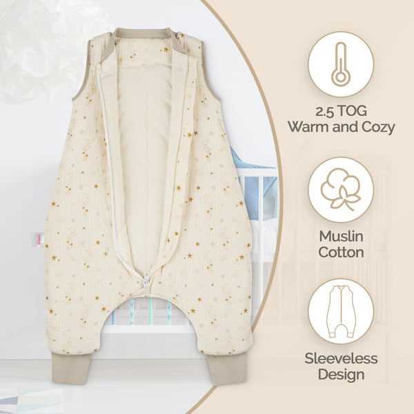 Baby Sleeping Bag with Legs Winter 2.5 Tog - 1 to 4 years Old - Muslin Cotton OEKO-TEX® STANDARD 100