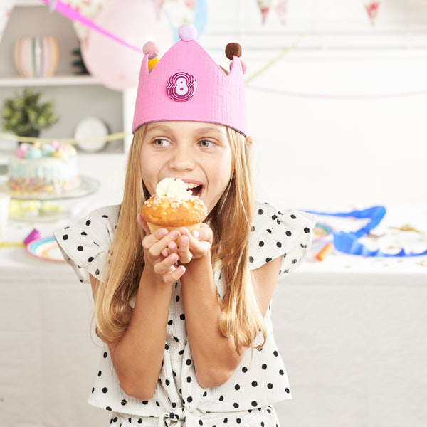 Kids Birthday Crowns with 0-9 Number Badges - Reversible Green and Yellow Crown in Muslin Cotton