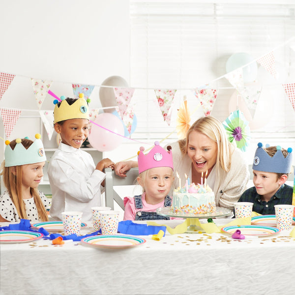 Kids Birthday Crowns with 0-9 Number Badges - Reversible Blue and Turquoise Crown in Muslin Cotton