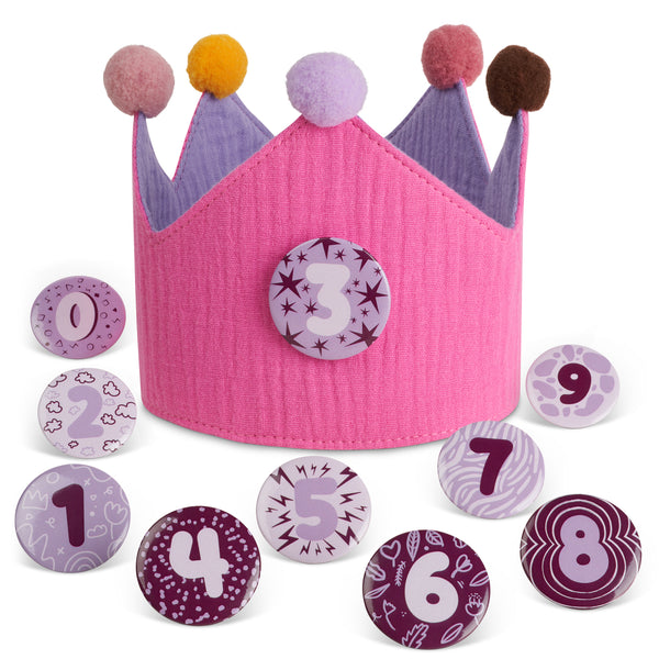 Reusable Birthday Crown Hat For Kids – Muslin Fabric, Adjustable, With 0-9 Number Signs (Blue)