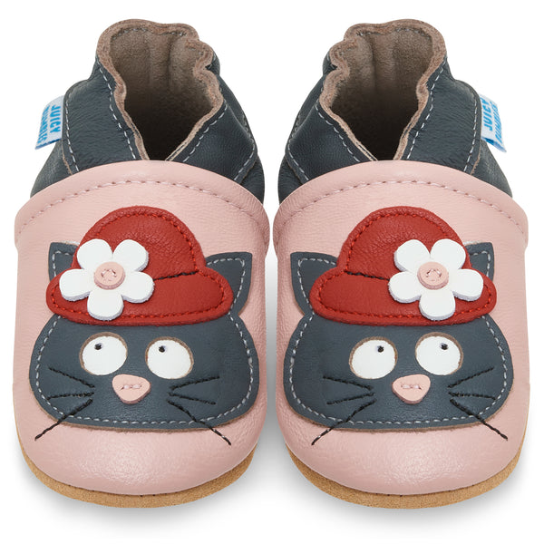 Black Cat with a Hat Soft Leather Baby Shoes
