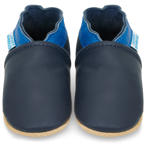Baby Shoes - Dark Blue with Navy Ankle Trim