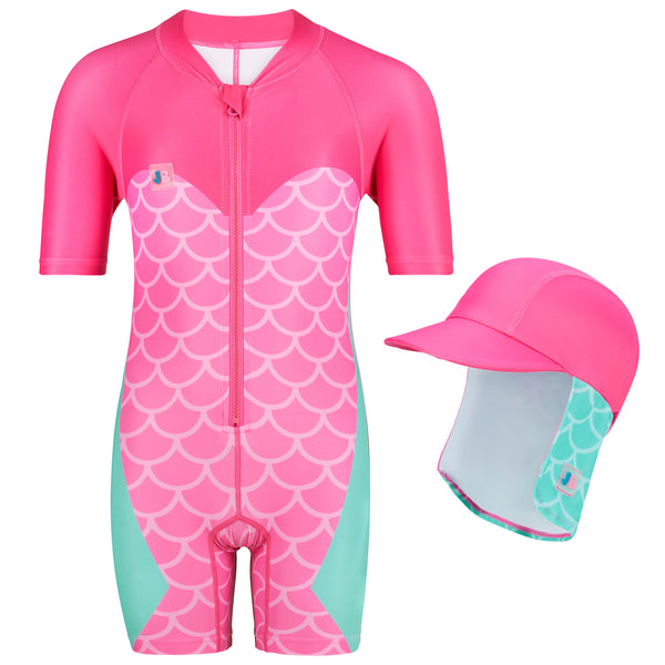 Baby Girl Swimming Costume & Swimsuit UPF50+ with Hat Mermaid