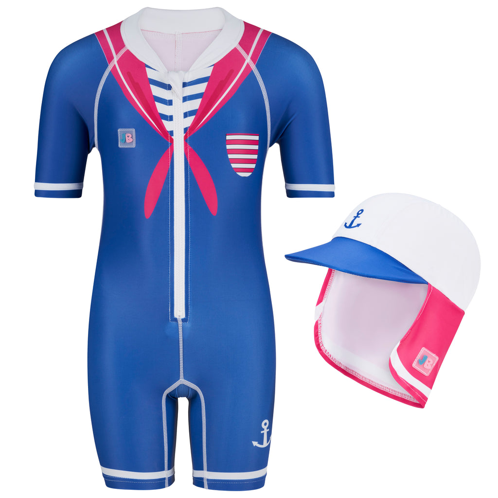 Kid / Baby Swimming Costume & Swimsuit UPF50+ with Hat - Sailor